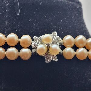 Vintage Hollywood Glam Double Layer Pearl Necklace Champagne colored 21in